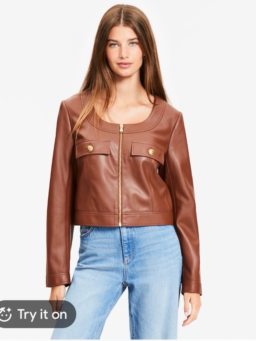 LOFT Women's Brown Faux Leather Zip Jacket NWT